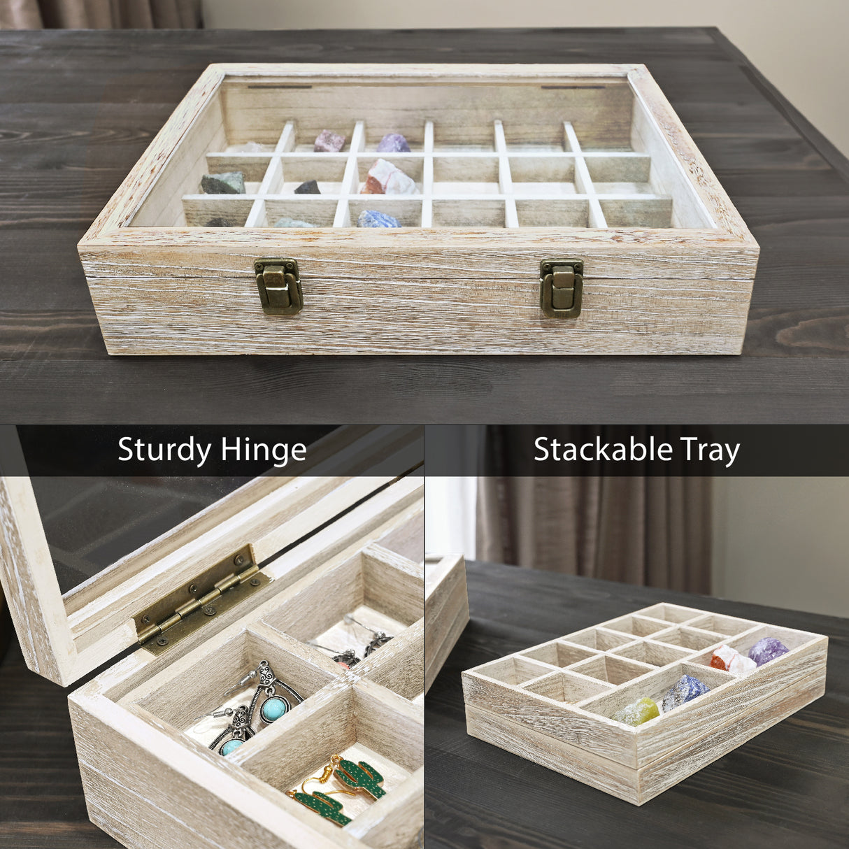 #WD423 Tempered Glass Jewelry Display Box Organizer, Two-Layer Jewelry Display Case for Necklaces, Earrings, Bracelets, Rings - Elegant Jewelry Storage Solution