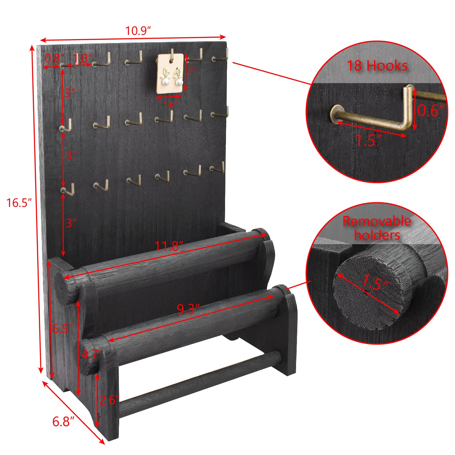 #WD4802 18 Hooks Wood Jewelry Display Stand