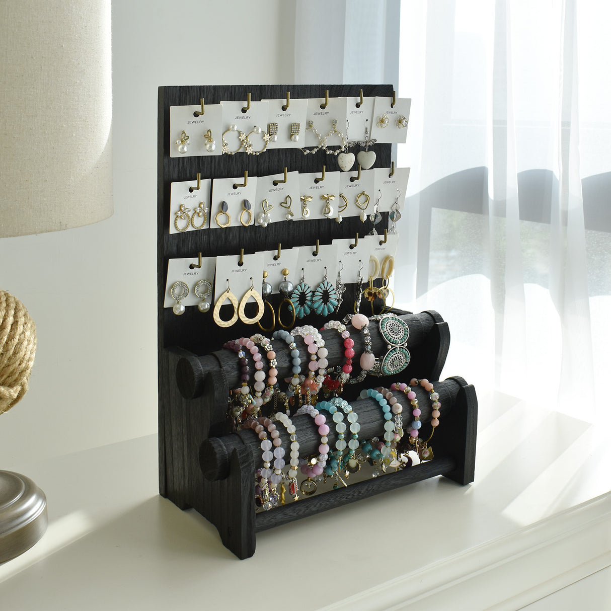 #WD4802 18 Hooks Wood Jewelry Display Stand