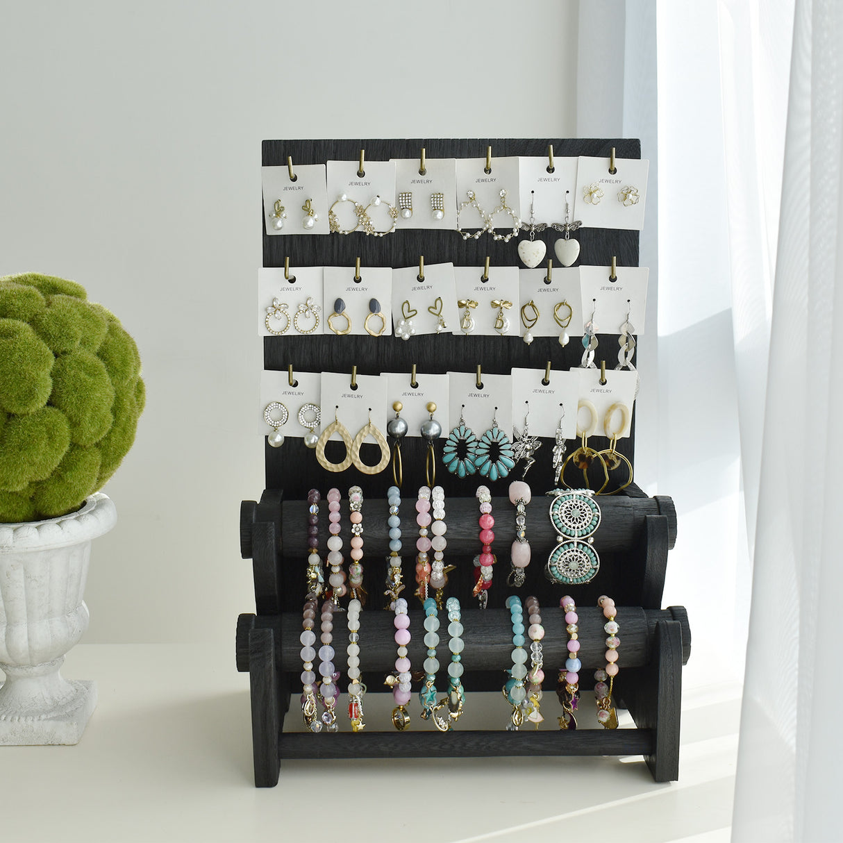 #WD4802 18 Hooks Wood Jewelry Display Stand