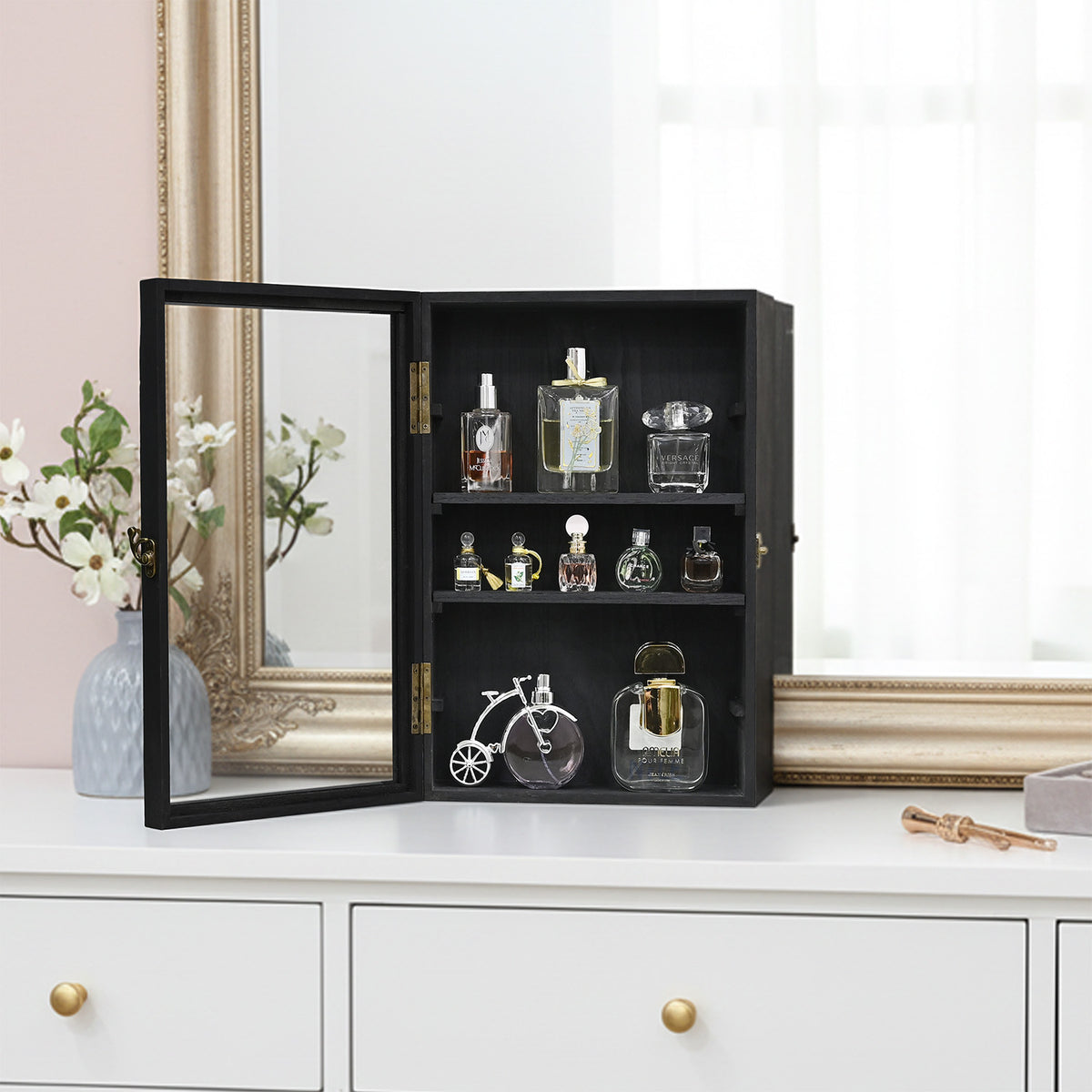 #WD5053 Wall-Mounted Freestanding Wooden 5-Shelf with Glass Door