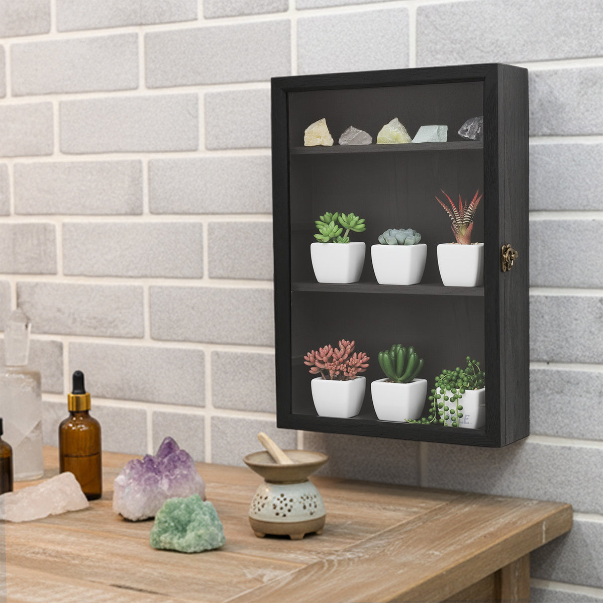 #WD5053 Wall-Mounted Freestanding Wooden 5-Shelf with Glass Door