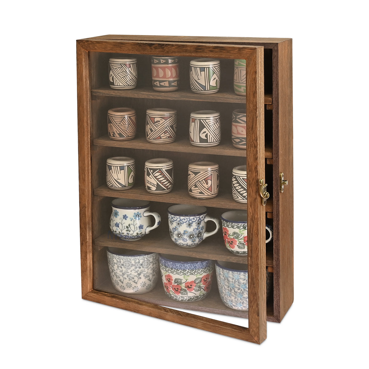 #WD5053 Wall-Mounted Freestanding Wooden 5-Shelf with Glass Door