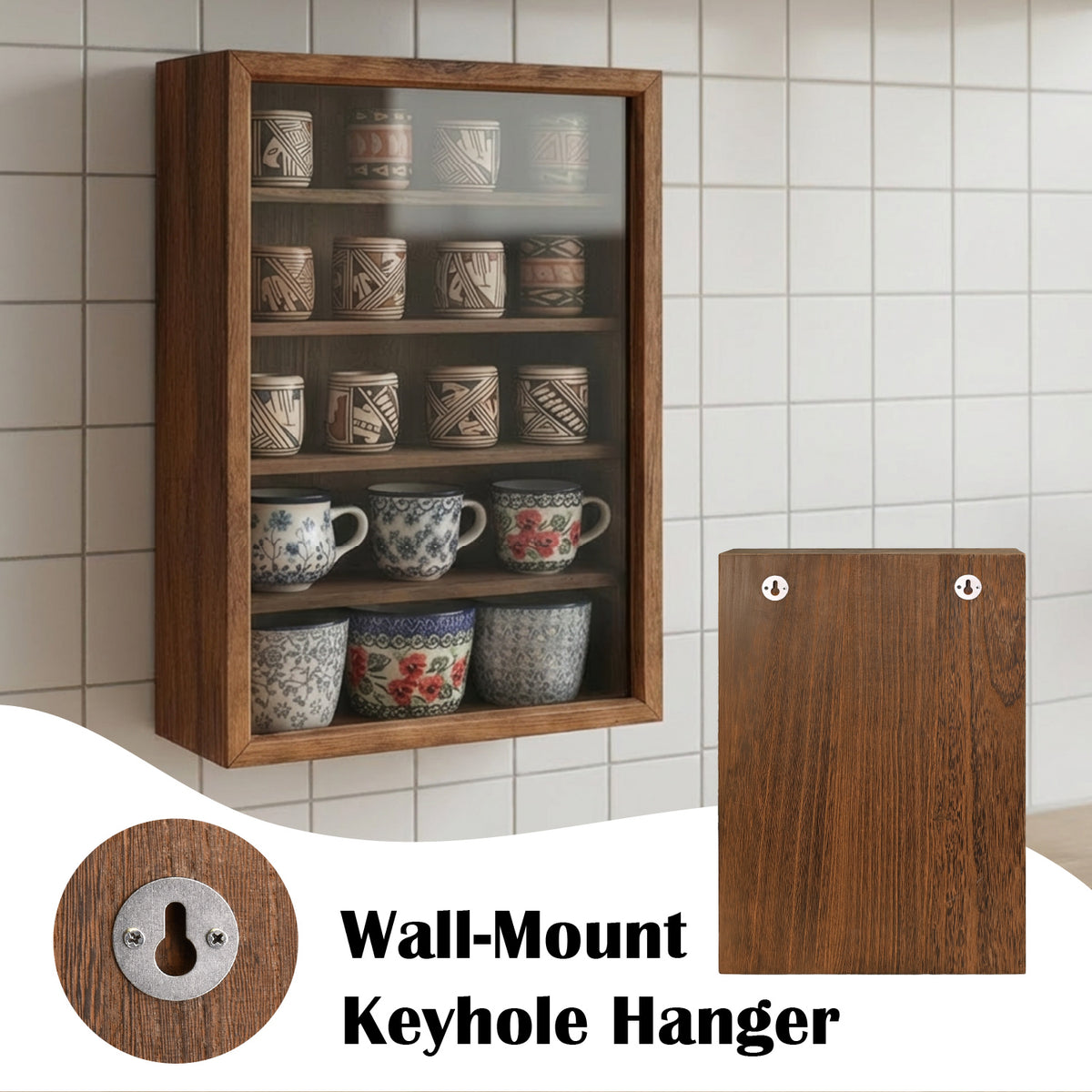 #WD5053 Wall-Mounted Freestanding Wooden 5-Shelf with Glass Door