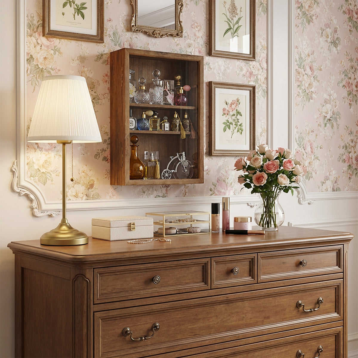 #WD5053 Wall-Mounted Freestanding Wooden 5-Shelf with Glass Door