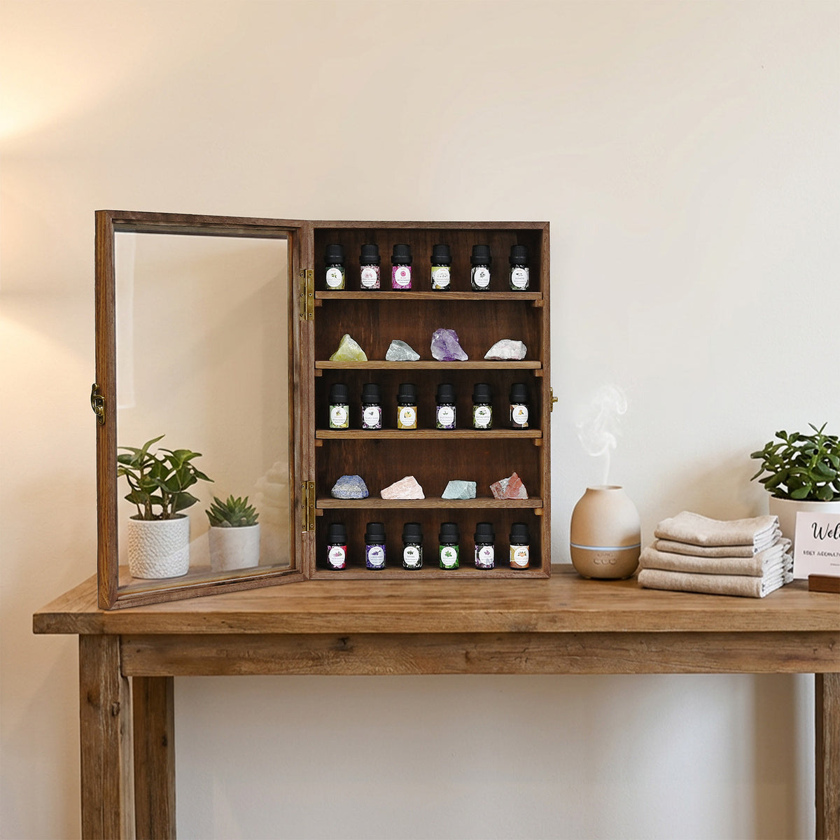 #WD5053 Wall-Mounted Freestanding Wooden 5-Shelf with Glass Door
