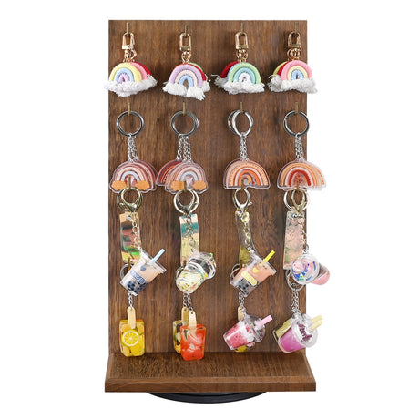 #WD5062L Wooden Rotating Two-Sided Jewelry Display Stand With 32 Hooks