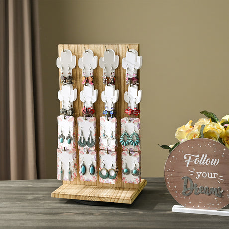 #WD5062L Wooden Rotating Two-Sided Jewelry Display Stand With 32 Hooks