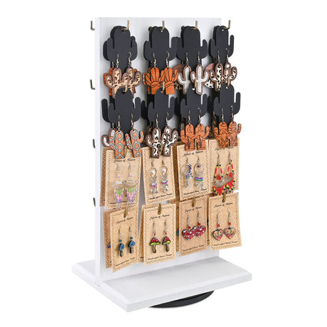 #WD5062L Wooden Rotating Two-Sided Jewelry Display Stand With 32 Hooks