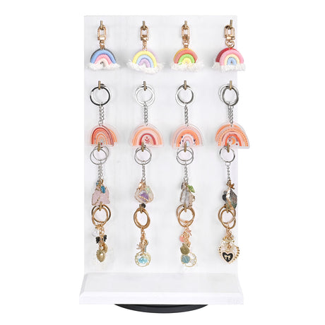 #WD5062L Wooden Rotating Two-Sided Jewelry Display Stand With 32 Hooks