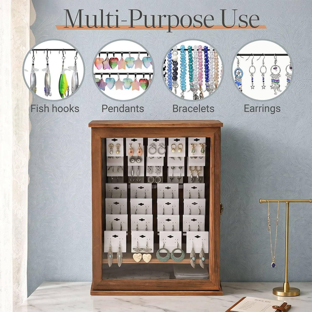 #WD5100BR 8 Metal Rods Jewelry, Keychain, Fishing Lure Cabinet