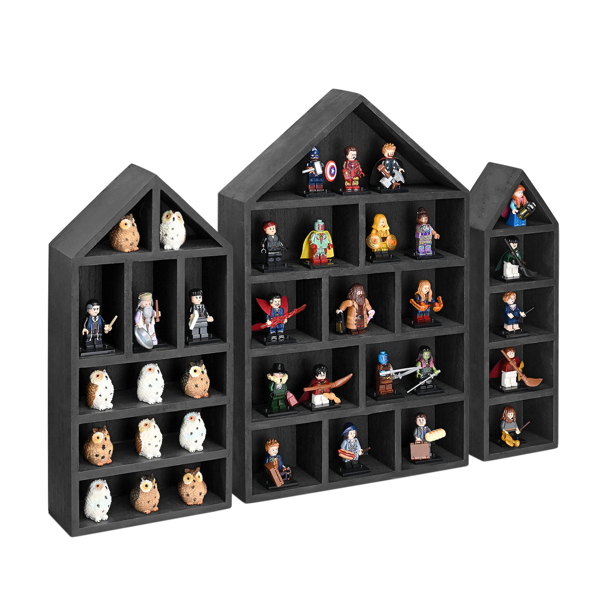 #WD5703 House-Shaped Wooden Shadow Display Shelf, Set of 3