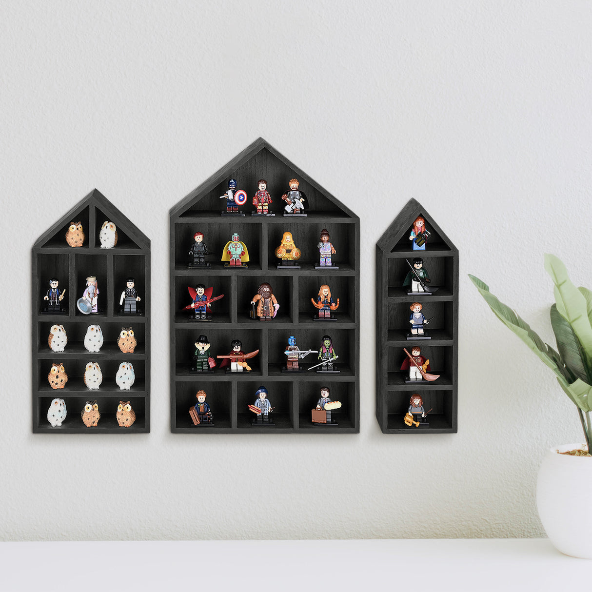 #WD5703 House-Shaped Wooden Shadow Display Shelf, Set of 3