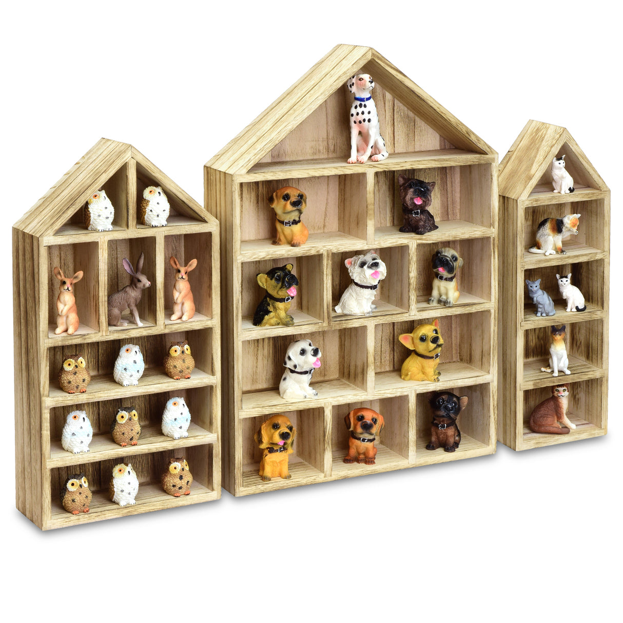 #WD5703 House-Shaped Wooden Shadow Display Shelf, Set of 3