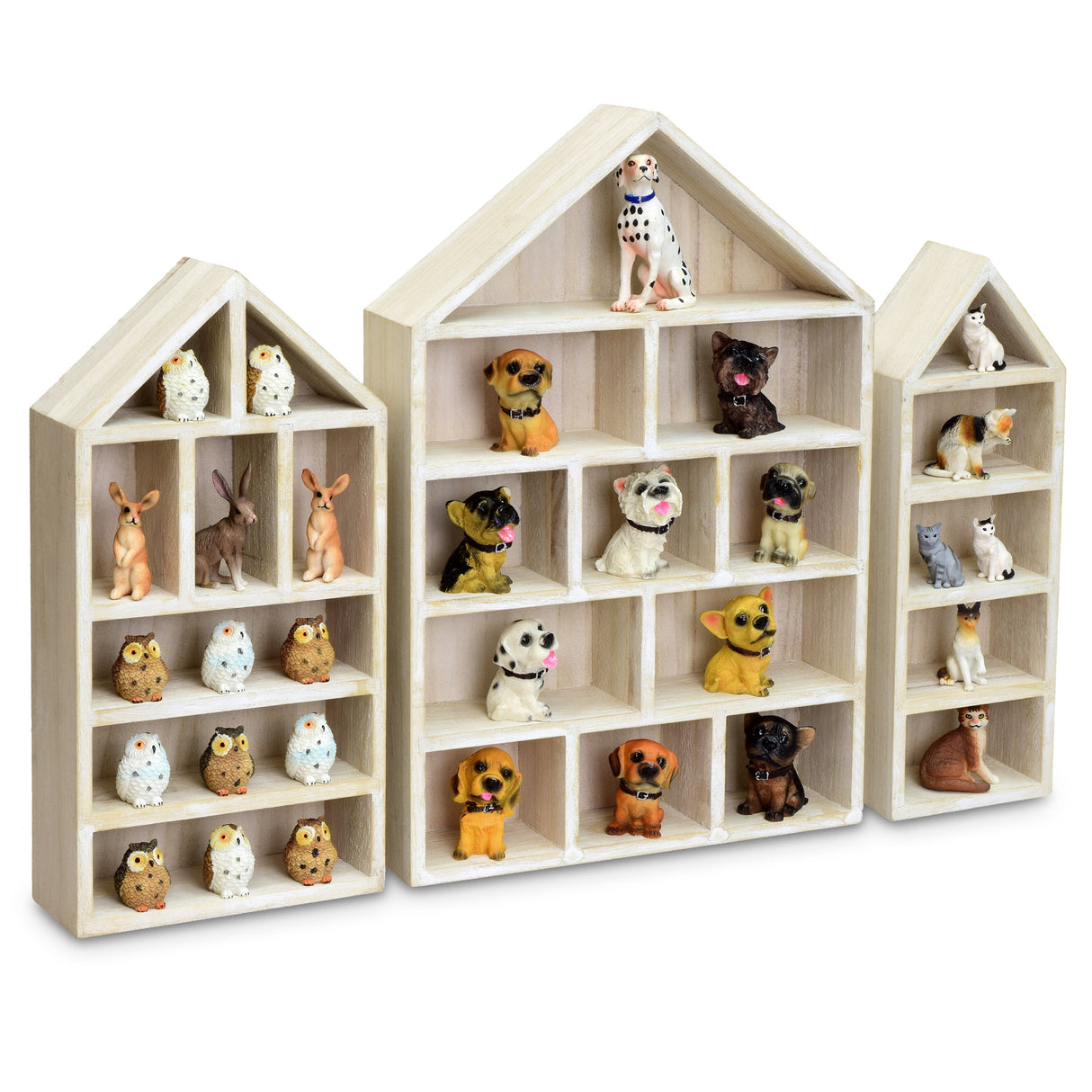 #WD5703 House-Shaped Wooden Shadow Display Shelf, Set of 3