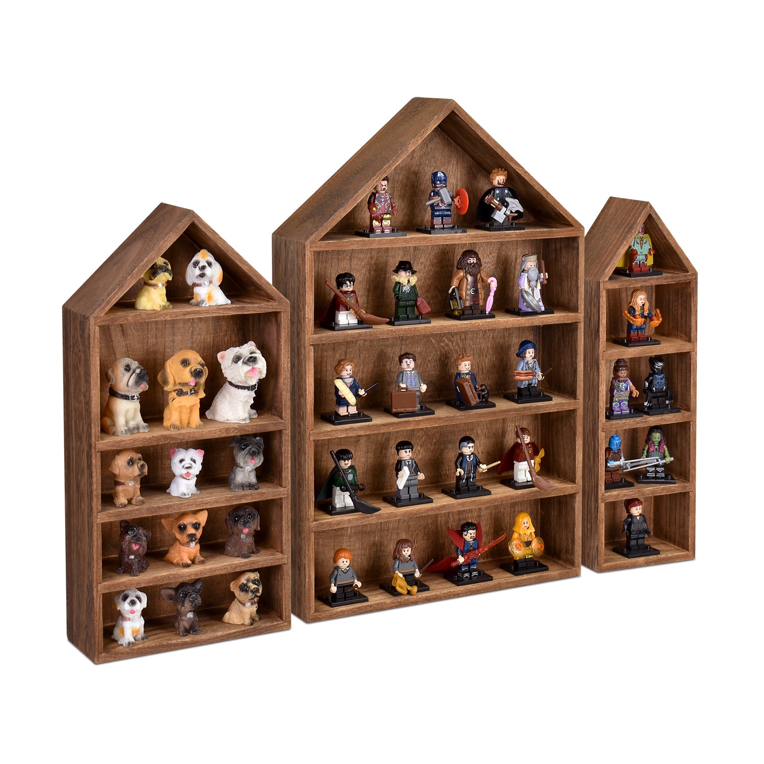 3 Pcs Set House-Shaped Shelf Wooden Shadow Cubby Box Display Shelf