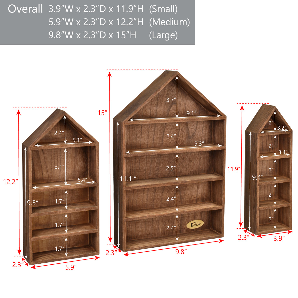 3 Pcs Set House-Shaped Shelf Wooden Shadow Cubby Box Display Shelf