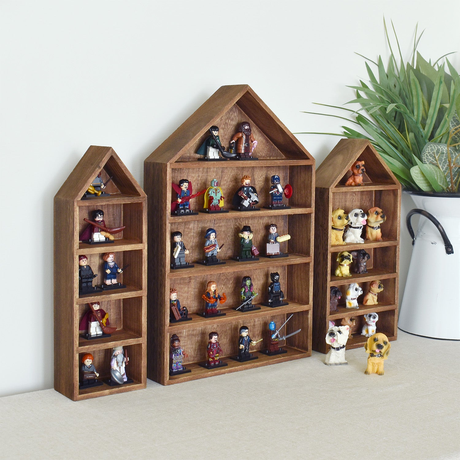 3 Pcs Set House-Shaped Shelf Wooden Shadow Cubby Box Display Shelf