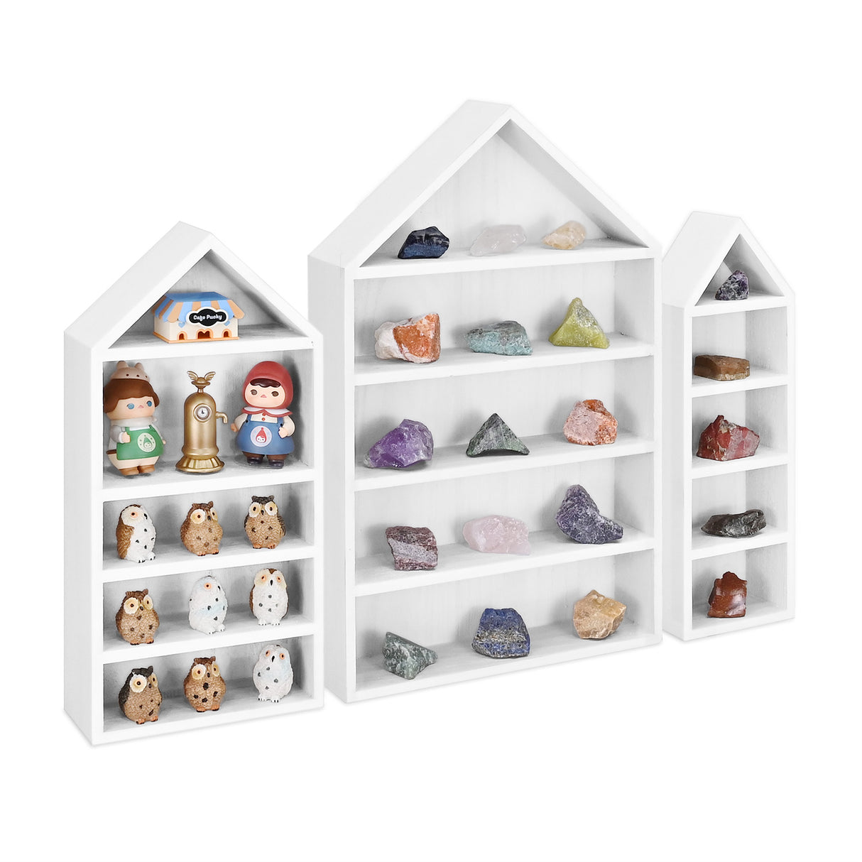 3 Pcs Set House-Shaped Shelf Wooden Shadow Cubby Box Display Shelf