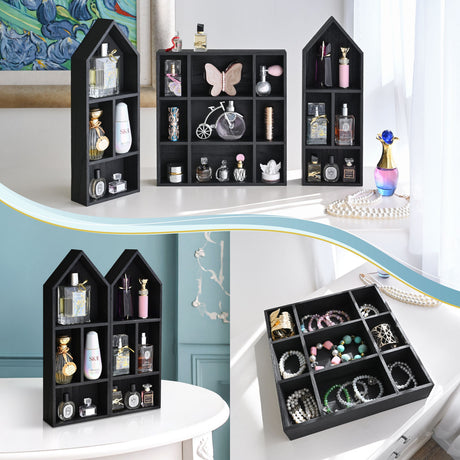 #WD5773 3 Pcs Set Wooden Shadow Cubby Box Display Shelf Shadow Box for Collectibles