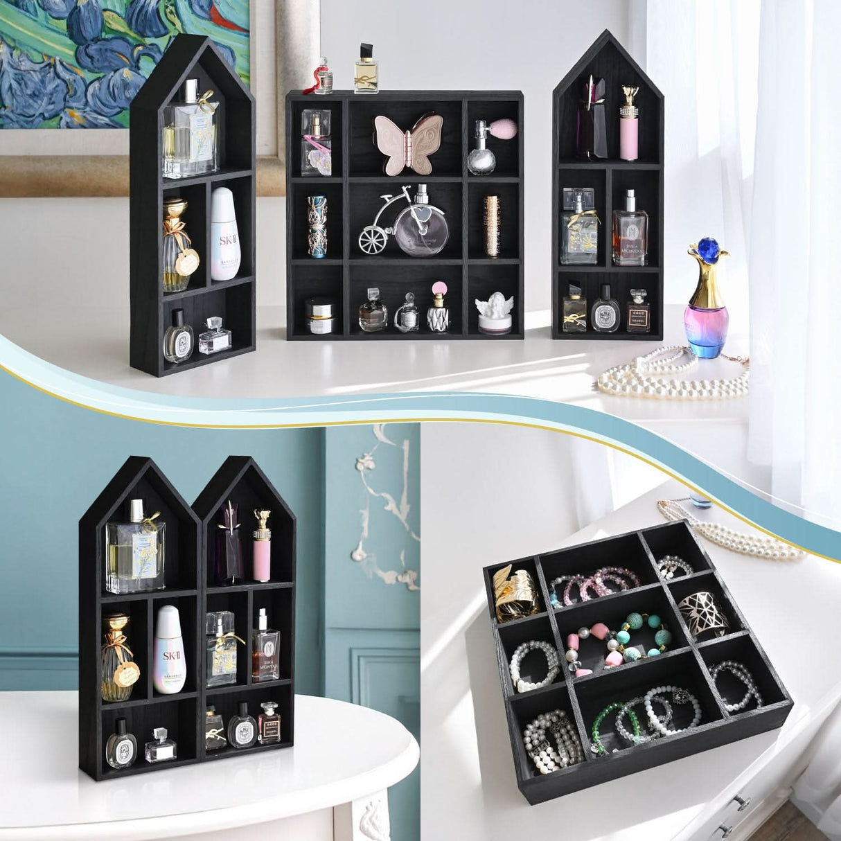 #WD5773 3 Pcs Set Wooden Shadow Cubby Box Display Shelf Shadow Box for Collectibles