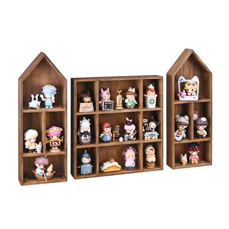 #WD5773 3 Pcs Set Wooden Shadow Cubby Box Display Shelf Shadow Box for Collectibles