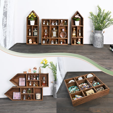 #WD5773 3 Pcs Set Wooden Shadow Cubby Box Display Shelf Shadow Box for Collectibles