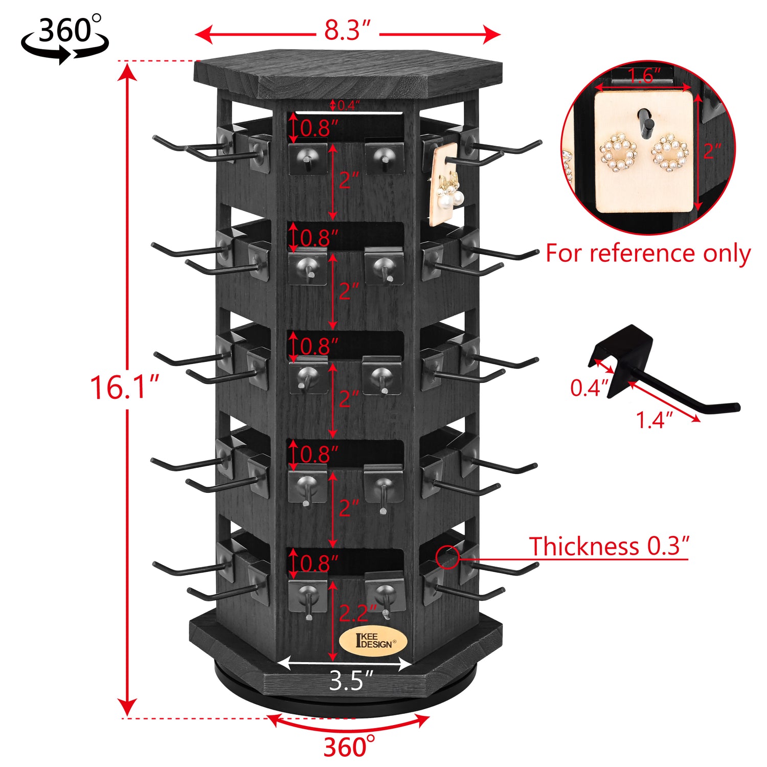 #WD6020 Natural Wood Hexagon Rotating Jewelry Tower