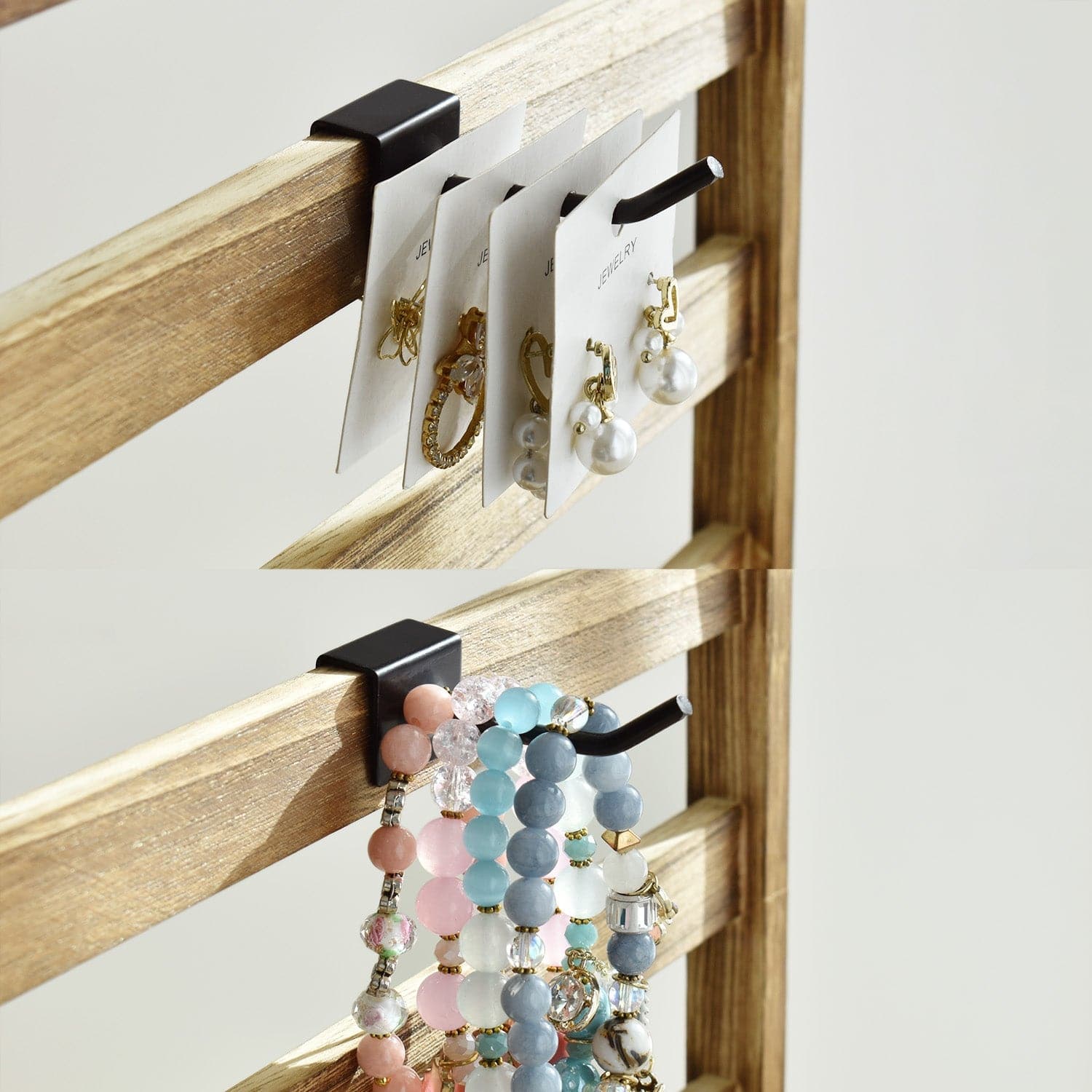 #WD6020 Natural Wood Hexagon Rotating Jewelry Tower