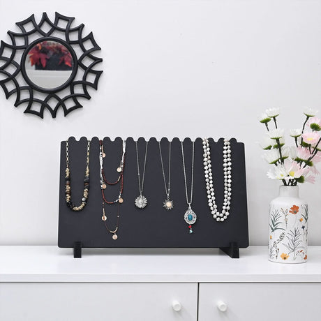 #WD609L-BK Portable Wooden Plank Necklace Display Stand for 15 Necklaces, Black Color