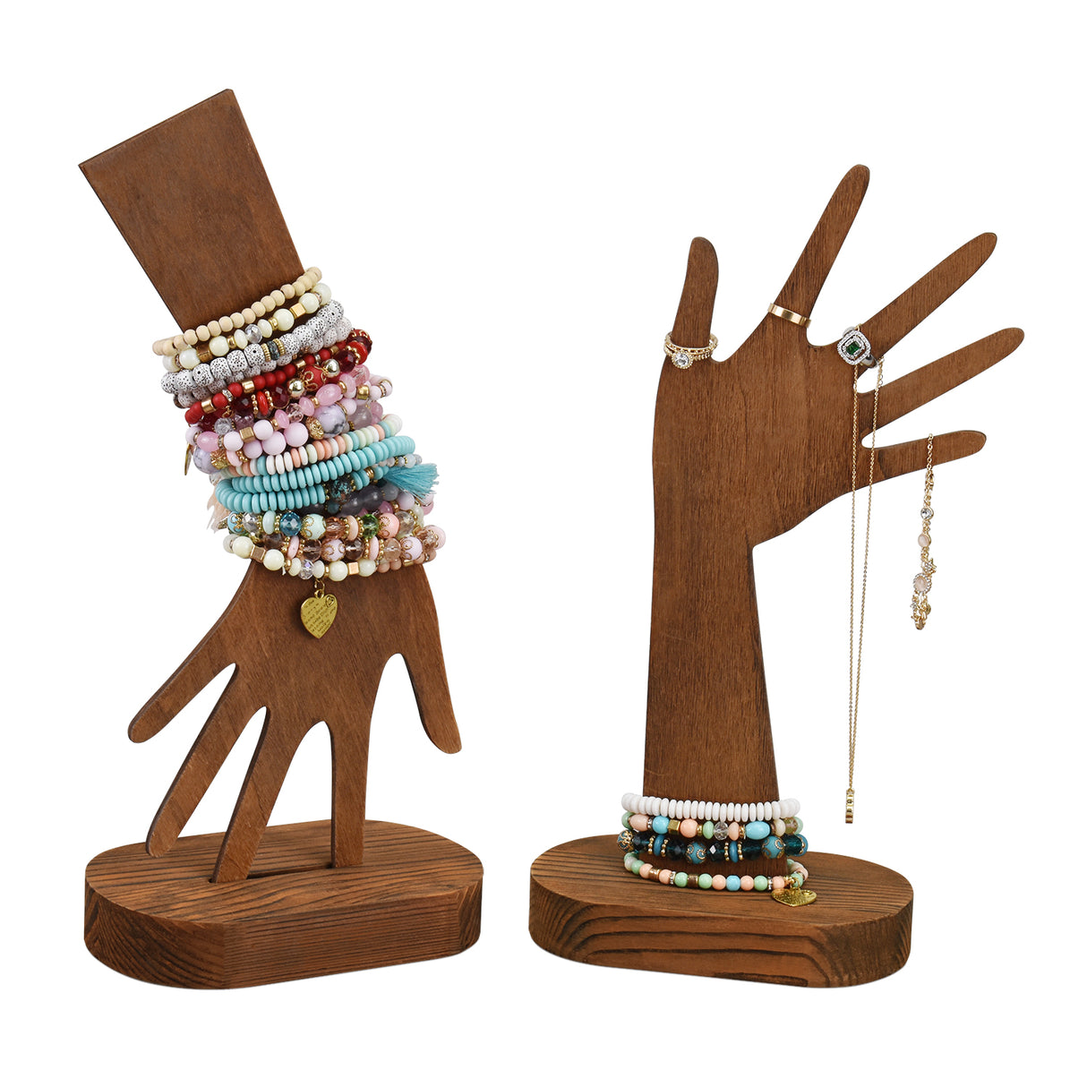 #WD610L-BRX2 2 Pcs Set Multi-Functional Wooden Hand-Shaped Jewelry Display Stand