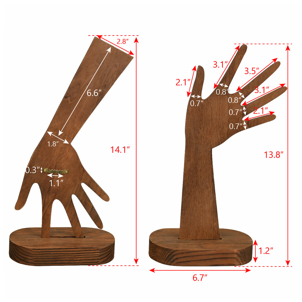 #WD610L-BRX2 2 Pcs Set Multi-Functional Wooden Hand-Shaped Jewelry Display Stand