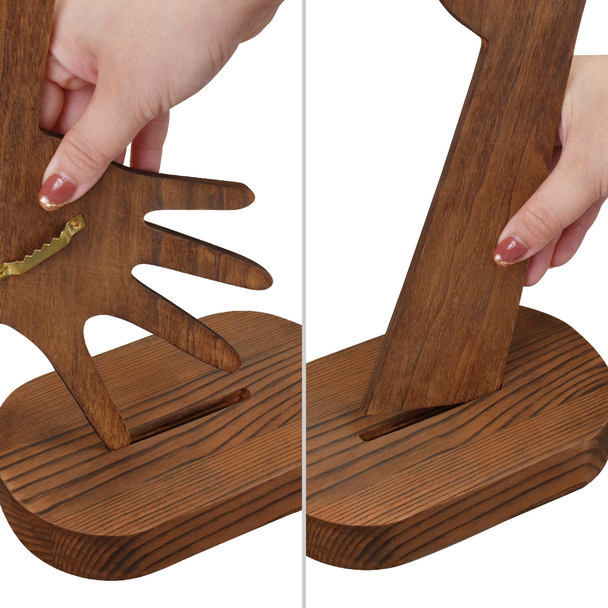#WD610L-BRX2 2 Pcs Set Multi-Functional Wooden Hand-Shaped Jewelry Display Stand