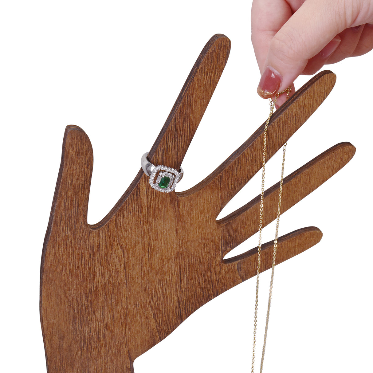 #WD610L-BRX2 2 Pcs Set Multi-Functional Wooden Hand-Shaped Jewelry Display Stand