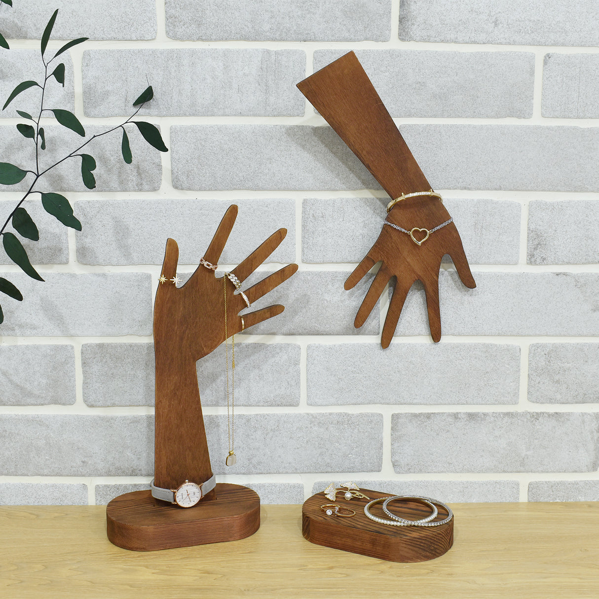 #WD610L-BRX2 2 Pcs Set Multi-Functional Wooden Hand-Shaped Jewelry Display Stand