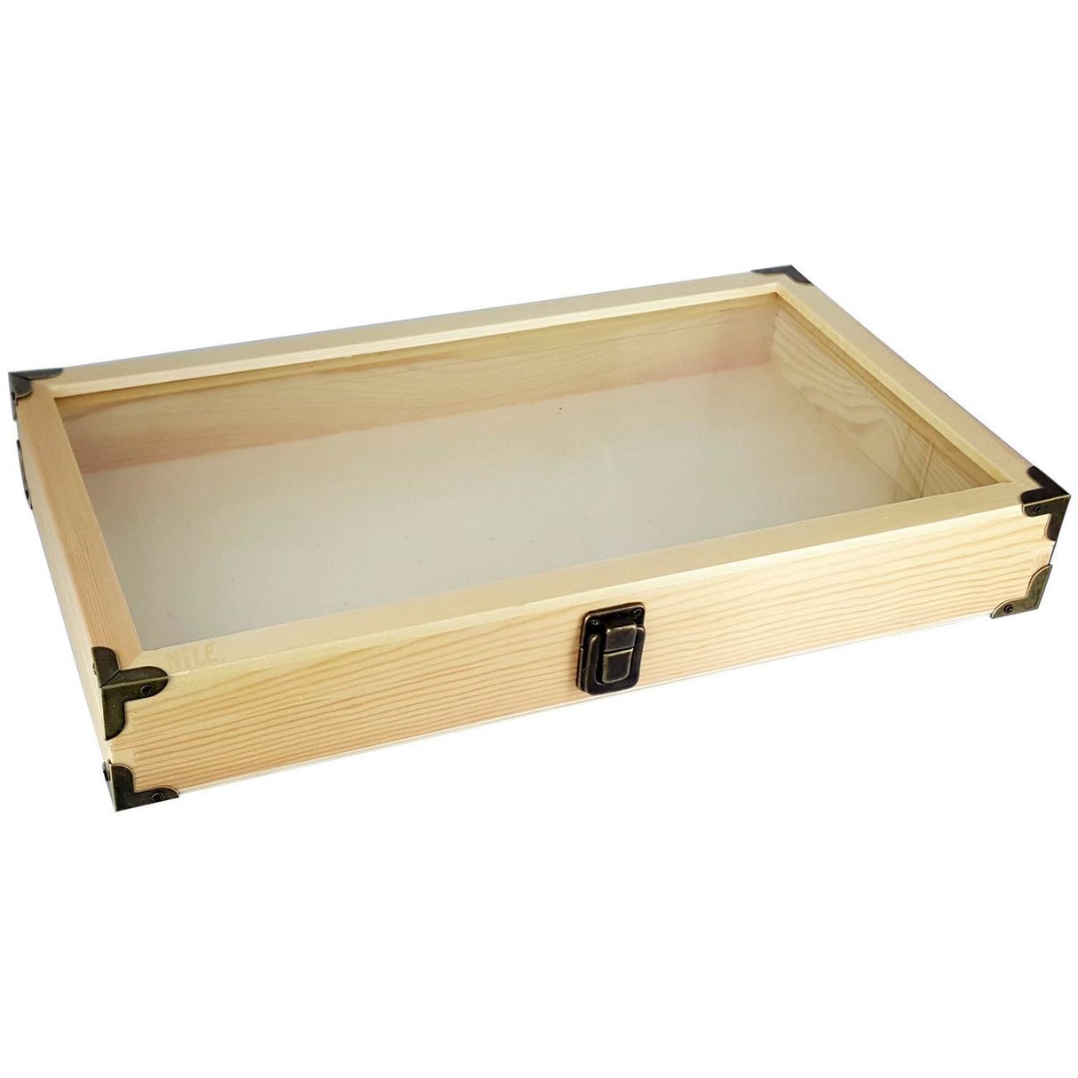 #WD75C Natural Wooden Glass Top Jewelry Display Case