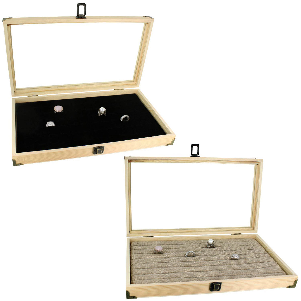 #WD75C Natural Wooden Glass Top Jewelry Display Case