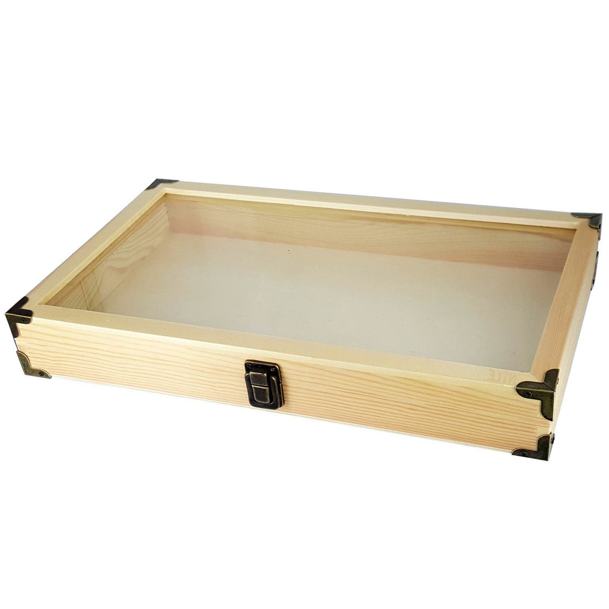 #WD75C Natural Wooden Glass Top Jewelry Display Case