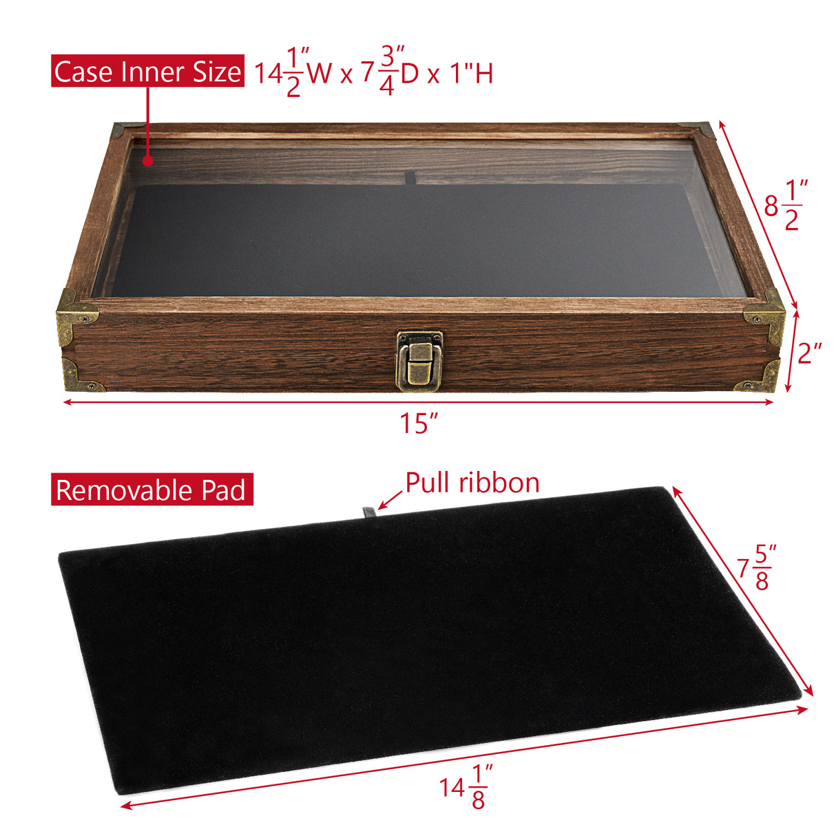 # WD75C-OK+93-1BK Wooden Jewelry Display Case with Black Velvet Pad