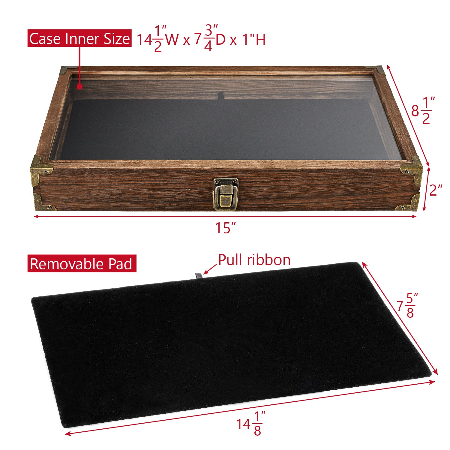 # WD75C-OK+93-1BK Wooden Jewelry Display Case with Black Velvet Pad