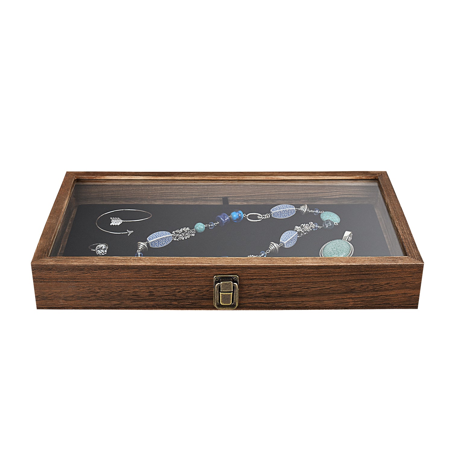 #WD83C+93-1 BK Wooden Jewelry Display Case with Black Velvet Pad