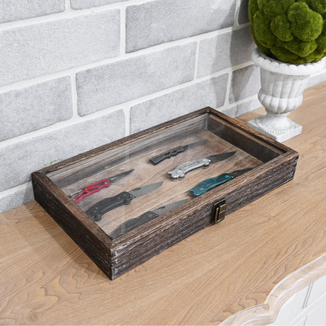 Wooden Jewelry Display Case with Glass Lid-Nile Corp