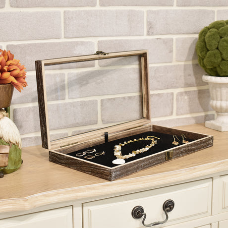 #WD83C+93-1 BK Wooden Jewelry Display Case with Black Velvet Pad