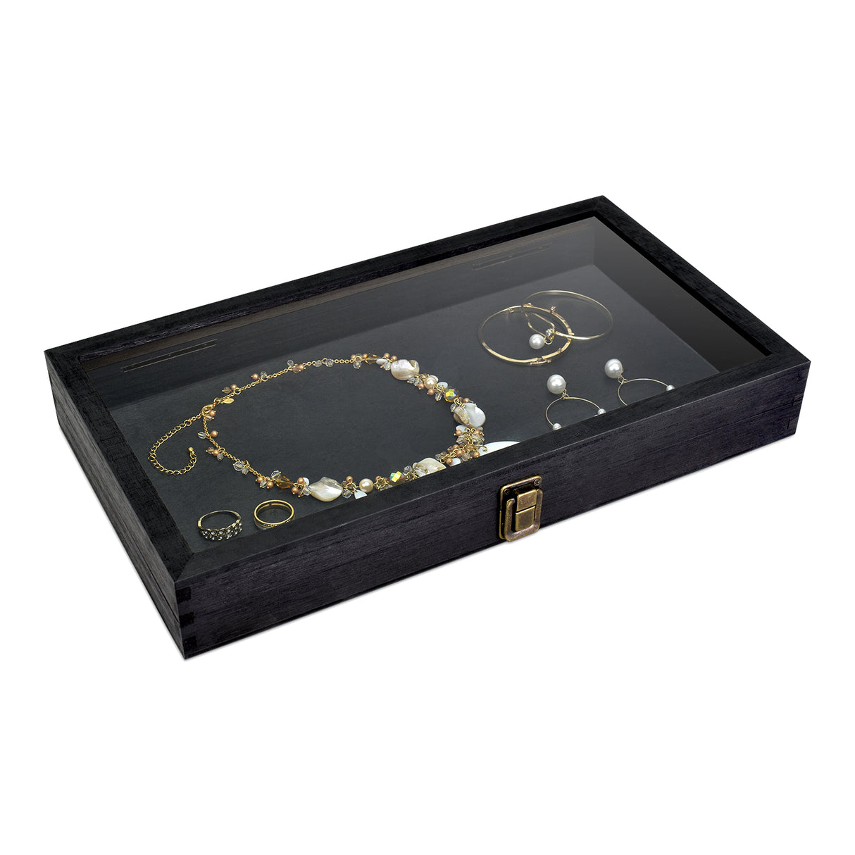 Wooden Jewelry Display Case with Glass Lid-Nile Corp
