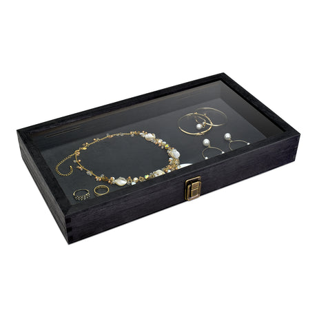 Wooden Jewelry Display Case with Glass Lid-Nile Corp