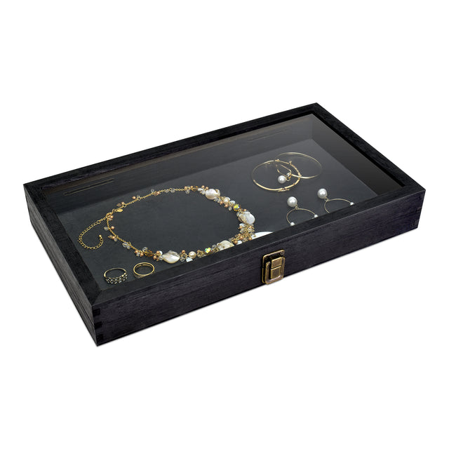 Wooden Jewelry Display Case with Glass Lid-Nile Corp