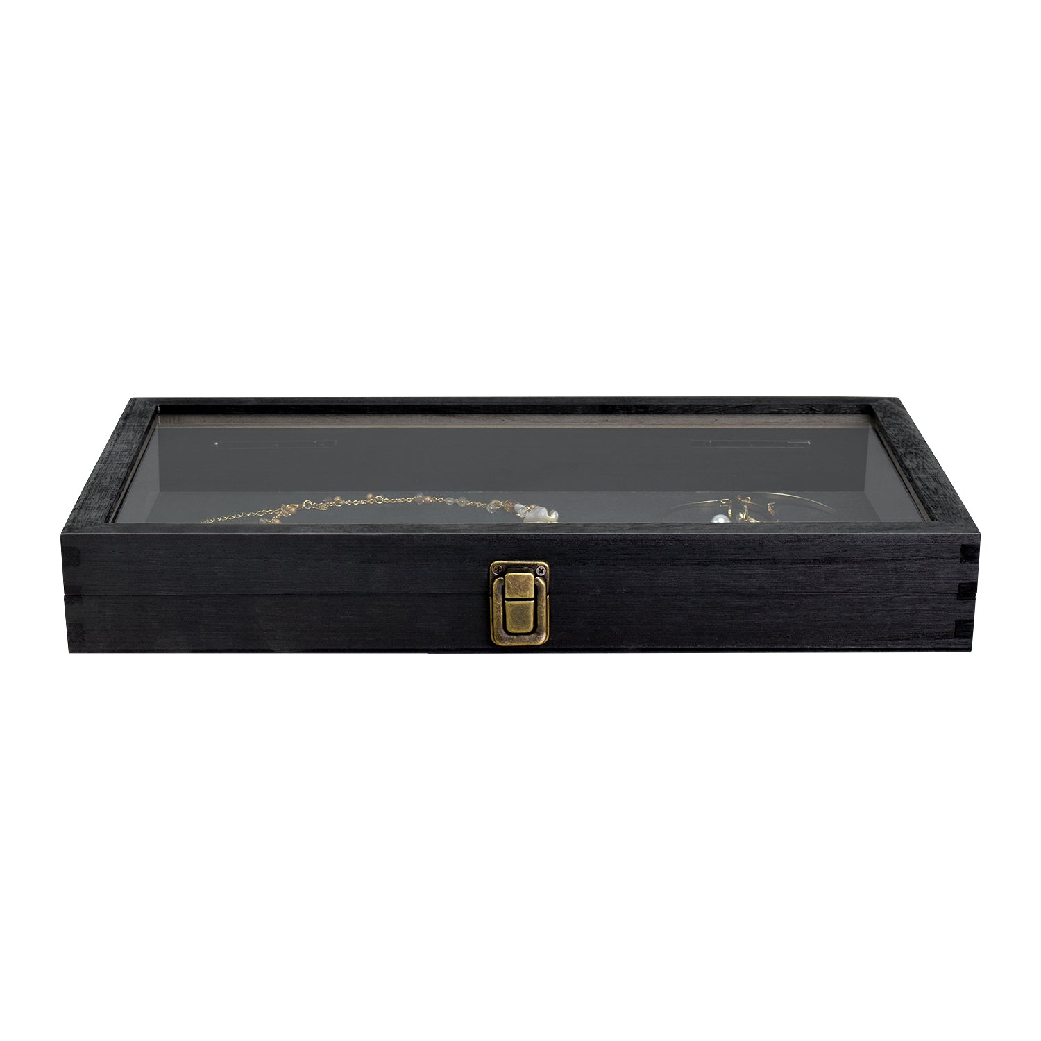 Wooden Jewelry Display Case with Glass Lid-Nile Corp