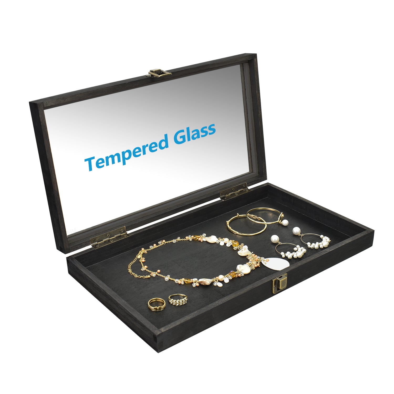 Wooden Jewelry Display Case with Glass Lid-Nile Corp