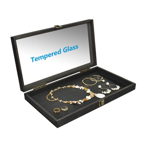 Wooden Jewelry Display Case with Glass Lid-Nile Corp