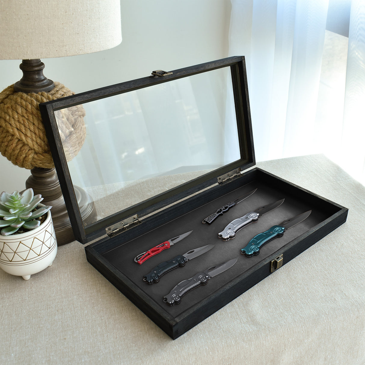 Wooden Jewelry Display Case with Glass Lid-Nile Corp
